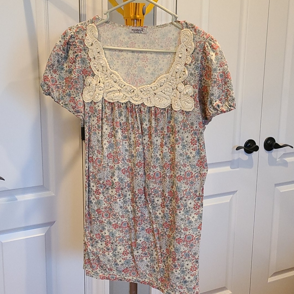 One World Floral and crochet top